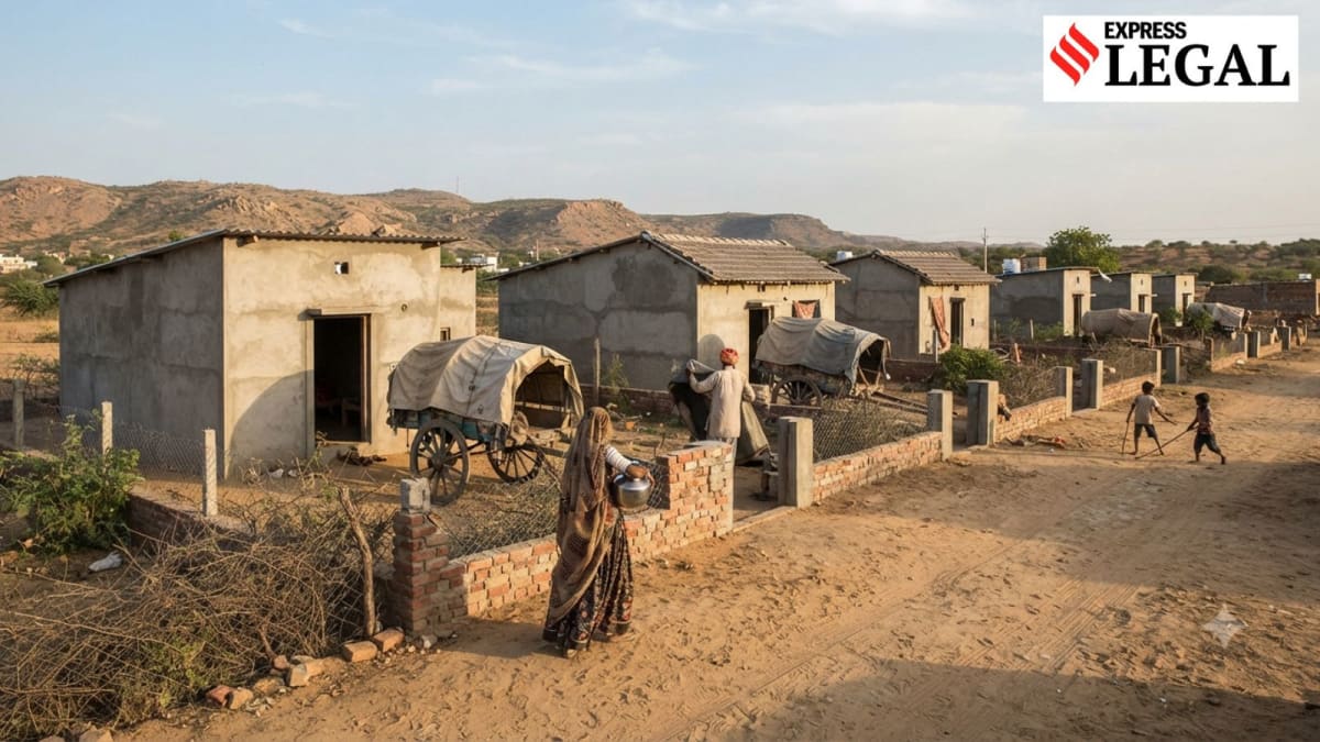 Traditional housing development showing residential plots allocated for community rehabilitation in Rajasthan India