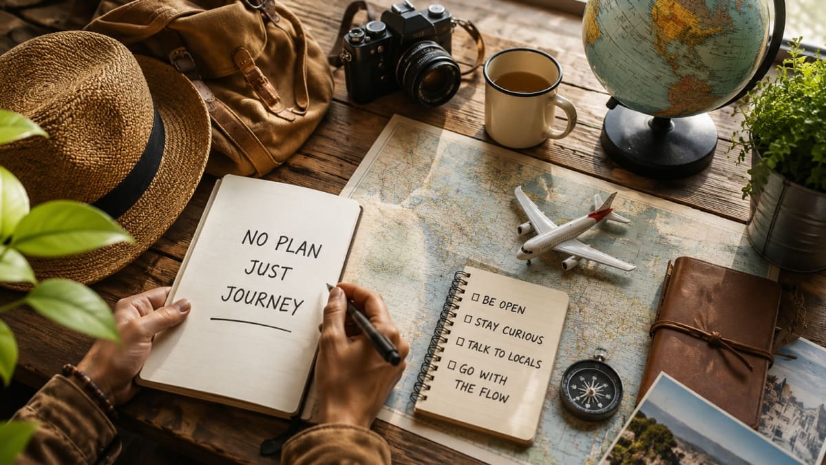 ** Travelers exploring a scenic destination spontaneously without following a strict planned itinerary