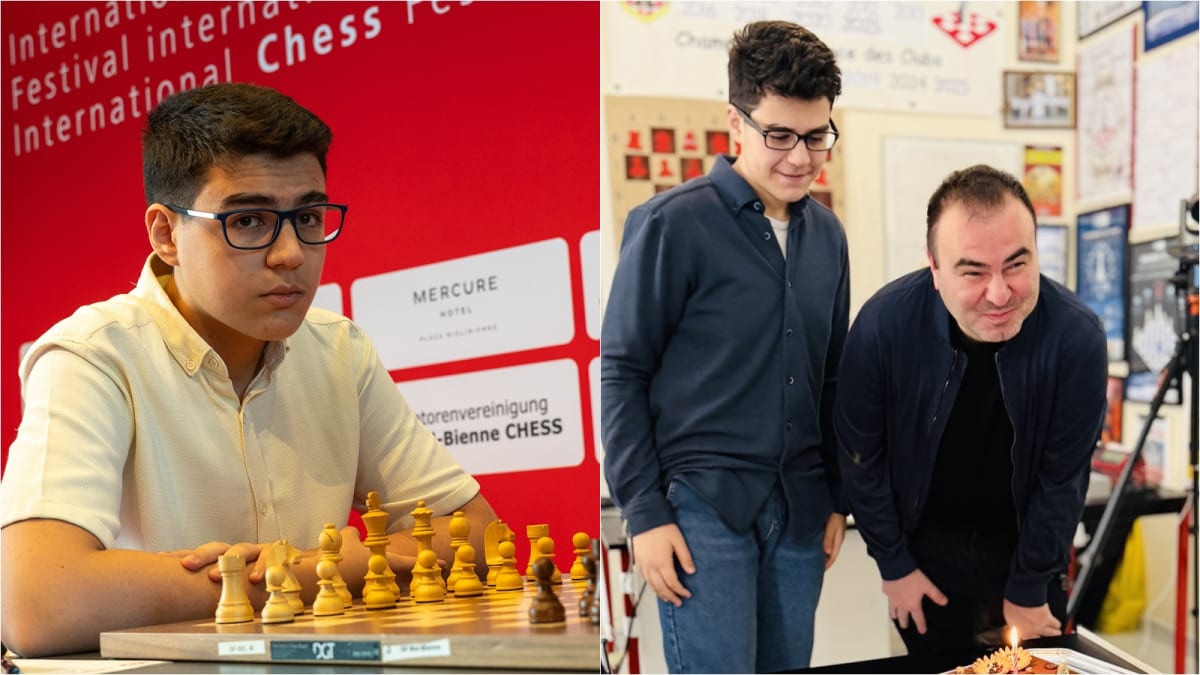 Young Turkish chess prodigy Yagiz Kaan Erdogmus playing at international tournament