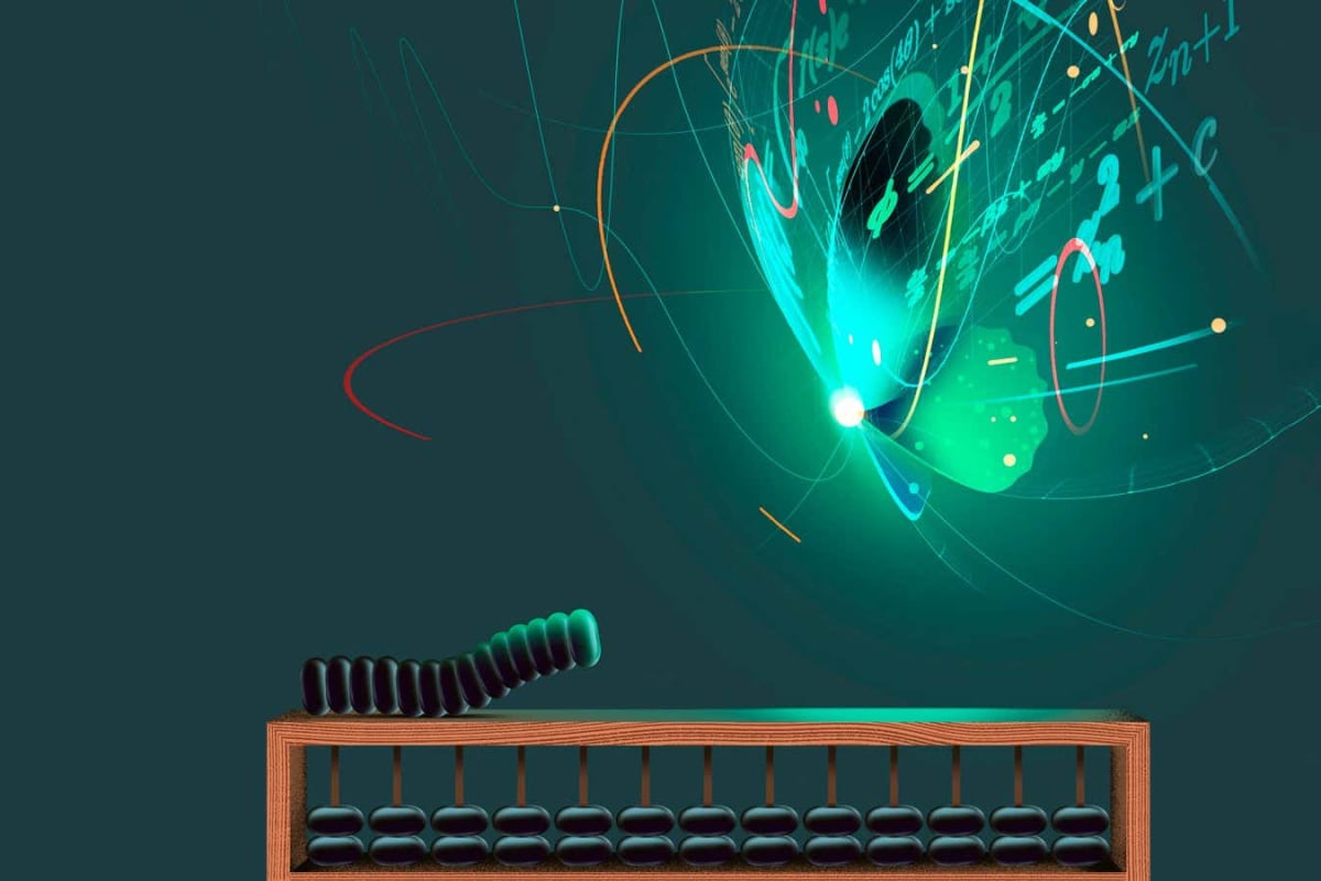 Abstract visualization of mathematical equations being processed by artificial intelligence technology systems