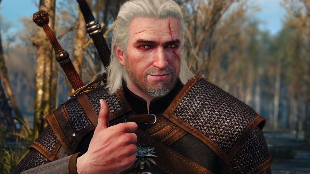 The Witcher 3 video game hero Geralt with accessibility menu options overlay