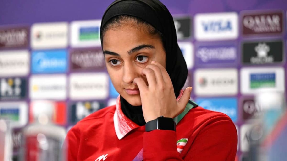 Iranian soccer player Sara Didar speaking at Women's Asian Cup press conference on Gold Coast