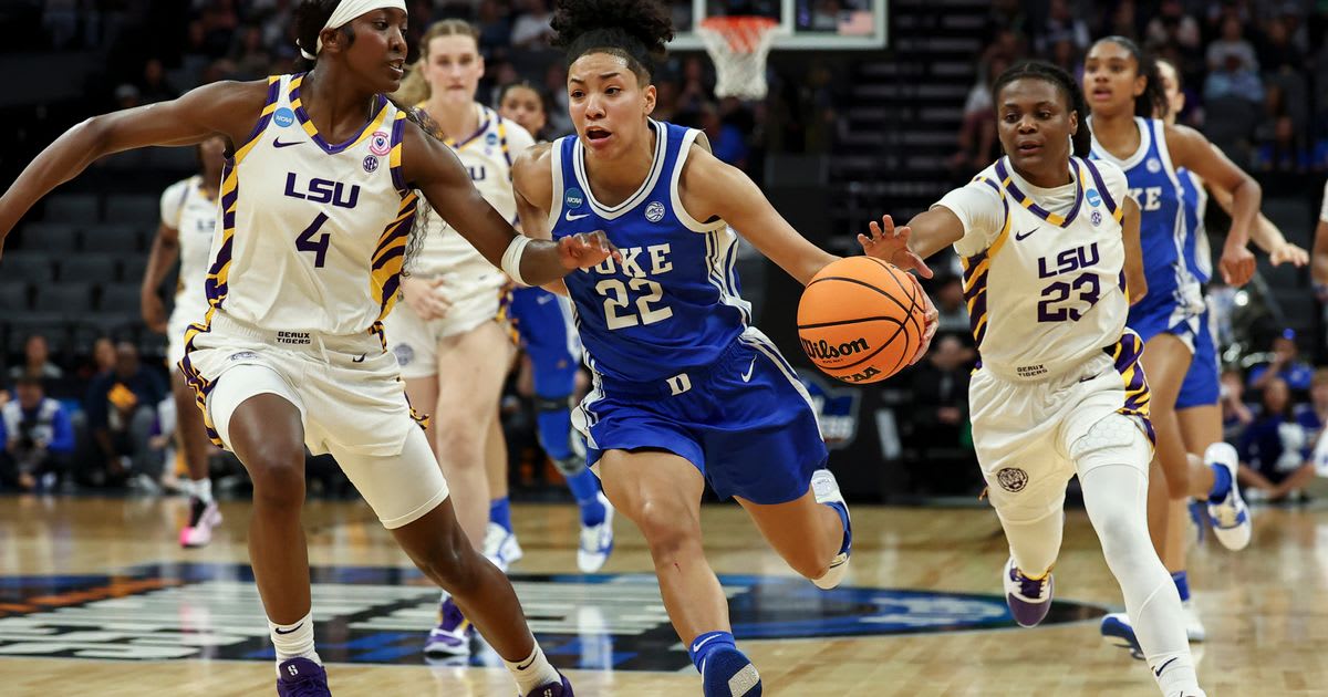 Duke guard Ashlon Jackson celebrates game-winning three-pointer against LSU in NCAA Tournament