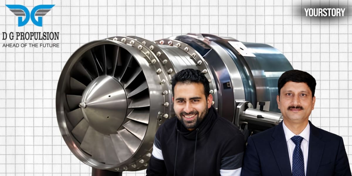 Small turbojet engine on test stand with visible turbine blades and exhaust