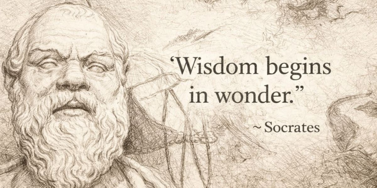 Ancient Greek philosopher deep in thought, symbolizing the power of curiosity and questioning