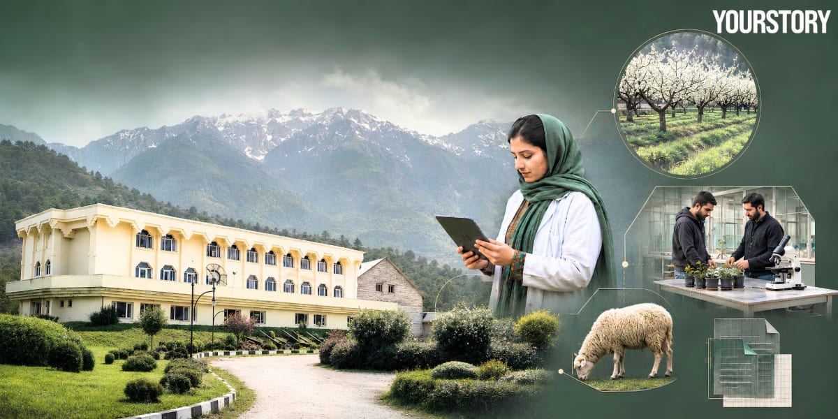 Students working in modern agricultural laboratory at SKUAST-K university in Kashmir, India