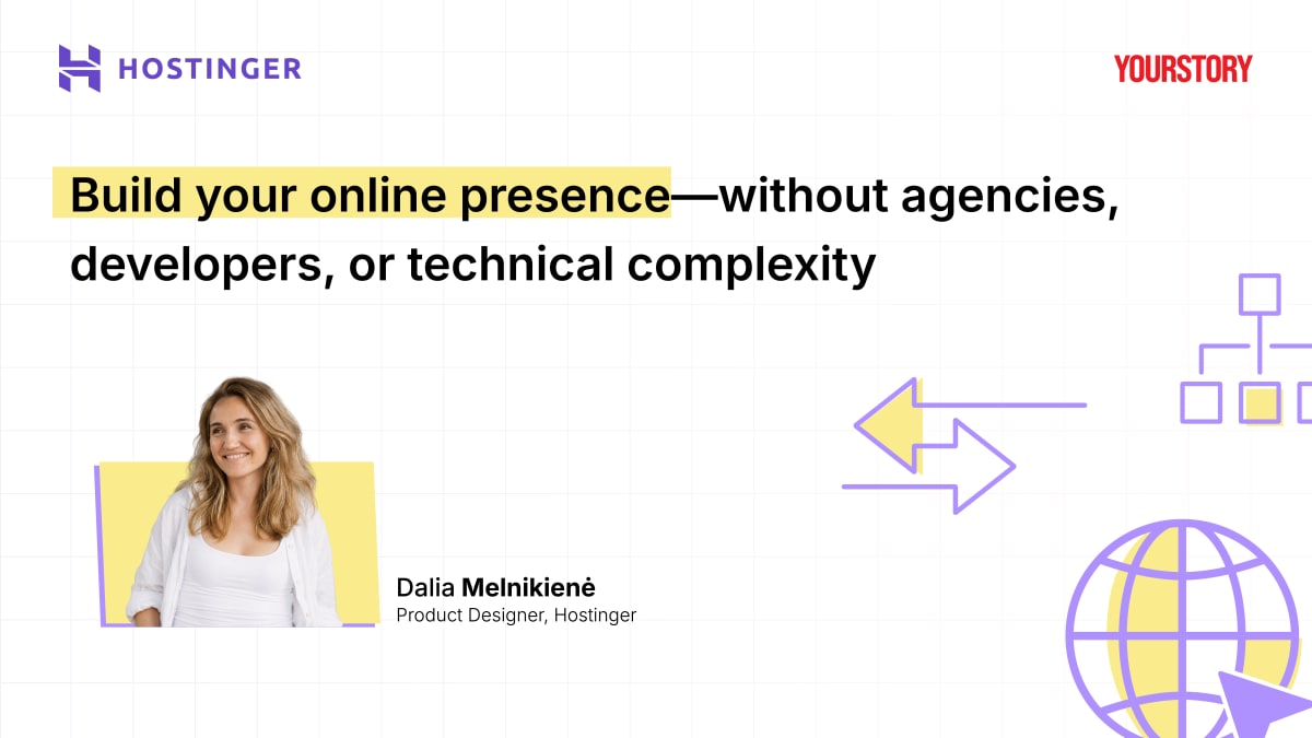 Product designer demonstrating AI website builder creating business site on computer screen during live webinar