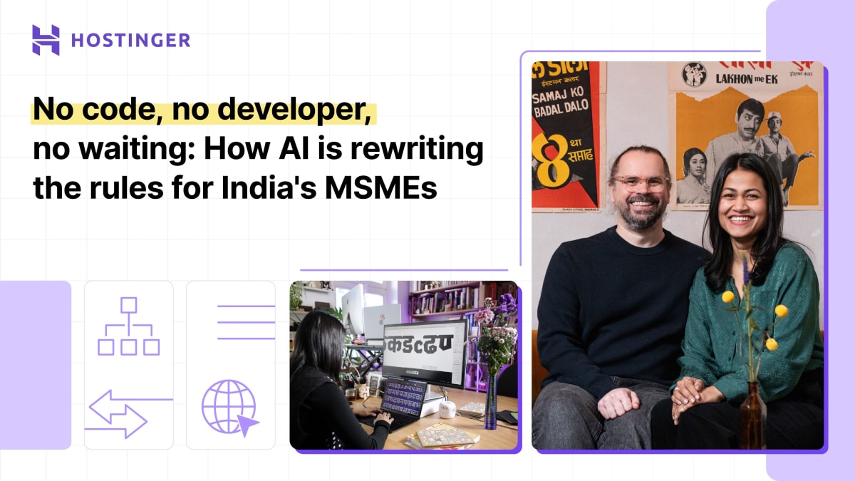 Indian small business owner using laptop to build website with AI assistance