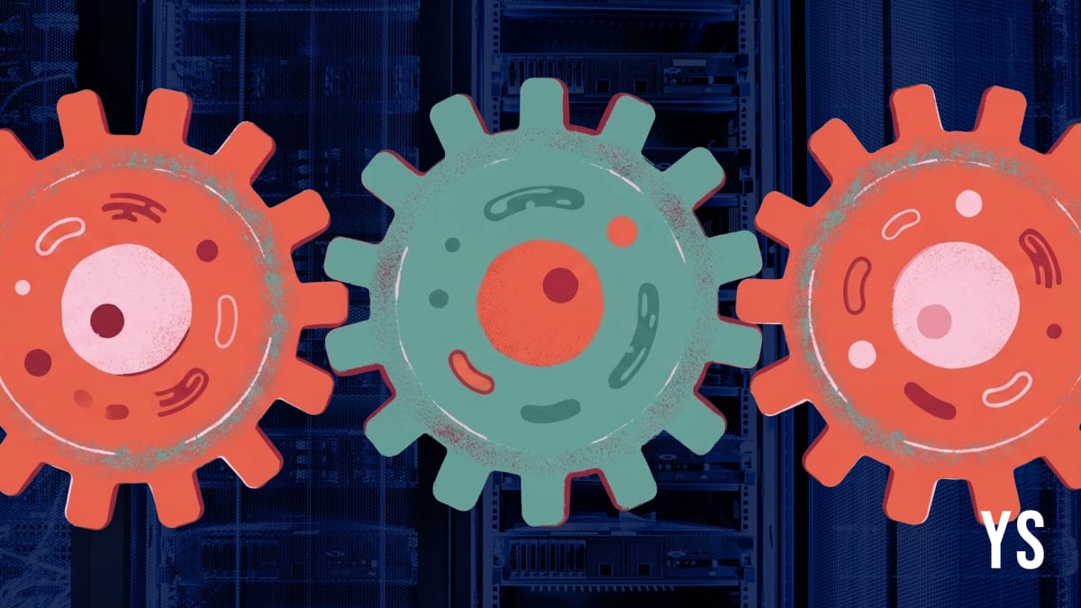 ** Scientists working in modern biotech laboratory with advanced equipment and research materials