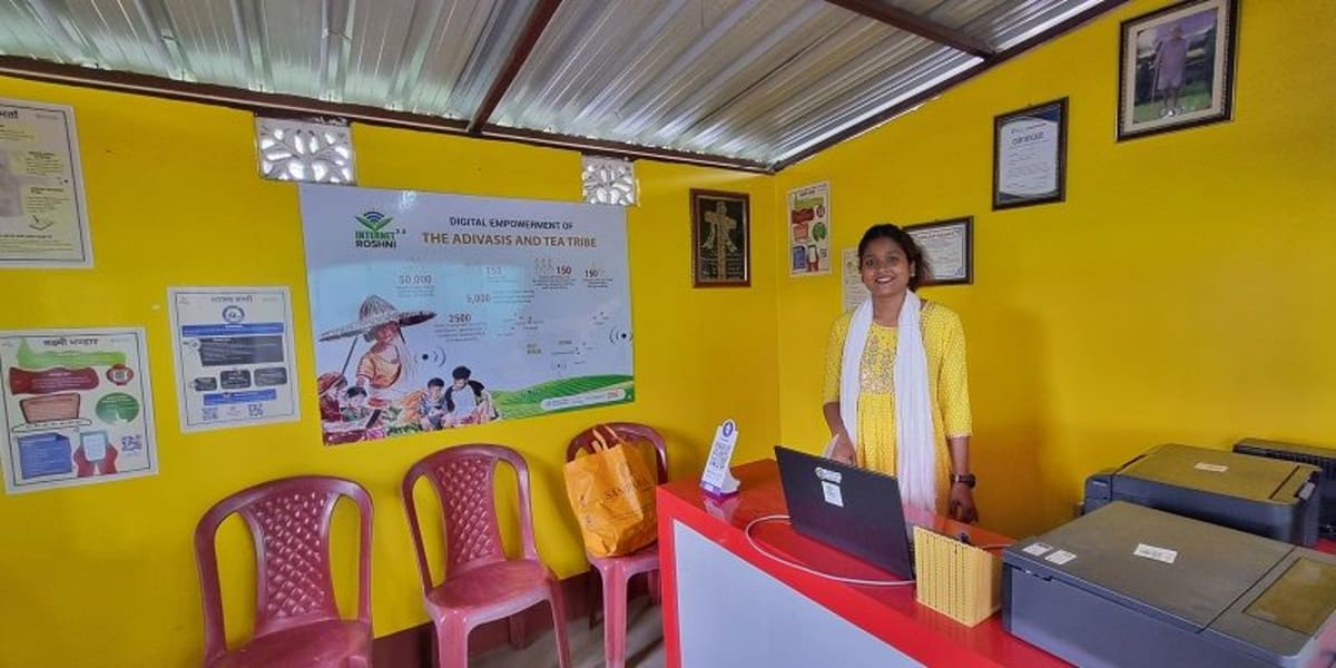 SoochnaPreneur helping villagers access digital services at community computer center in rural north Bengal, India