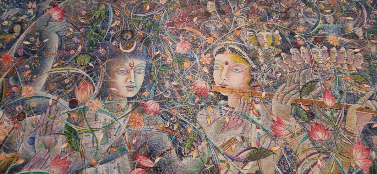 Diverse artwork displayed on gallery walls at India Habitat Centre New Delhi exhibition