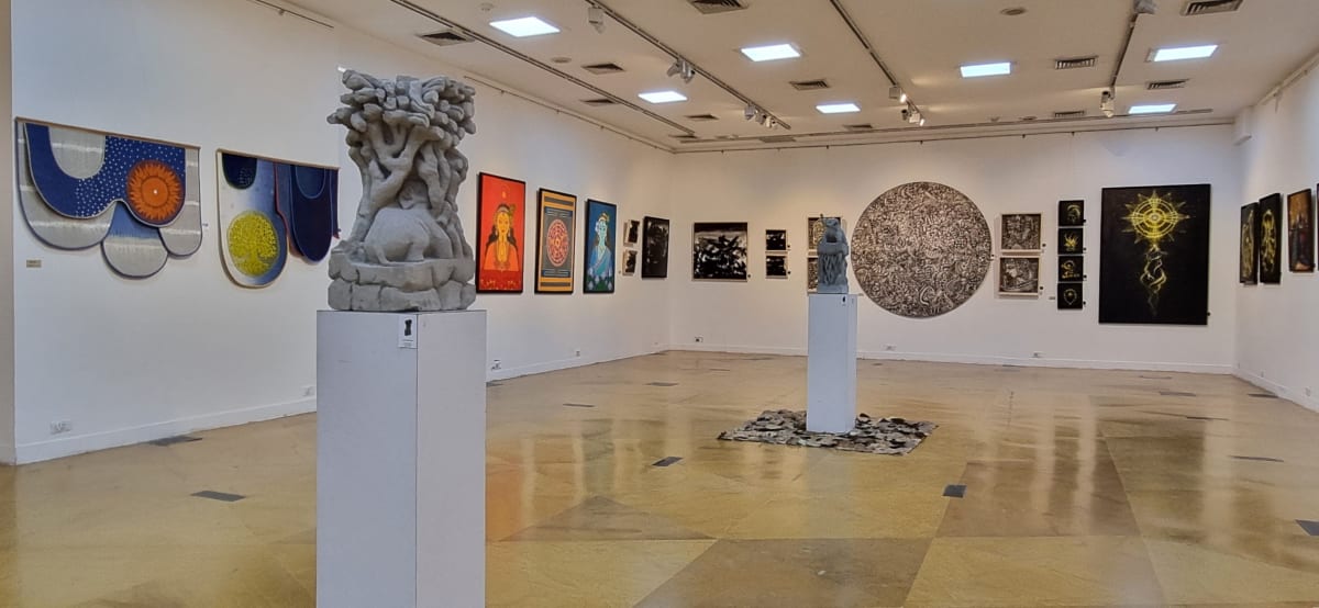 Contemporary Indian artwork displayed at Kalabimb exhibition in New Delhi's India Habitat Centre