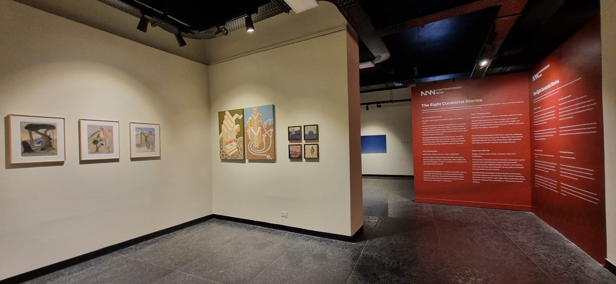 Contemporary art installation featuring mixed-media works displayed in Chennai gallery during festival