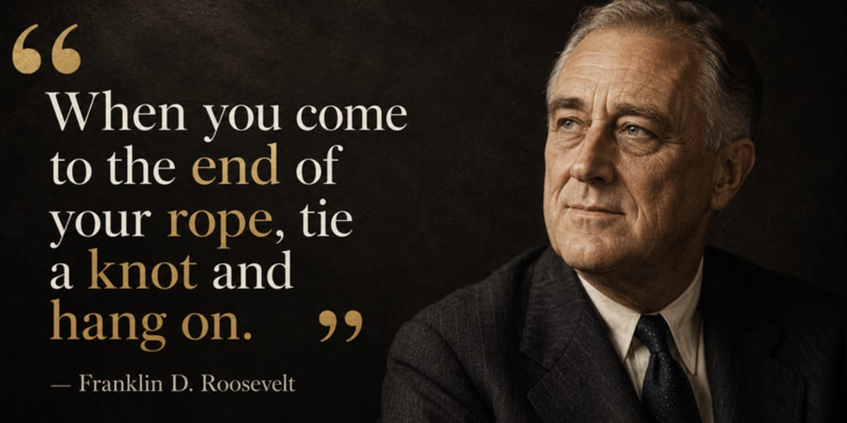 Franklin D. Roosevelt seated at desk, symbolizing leadership through adversity and resilience