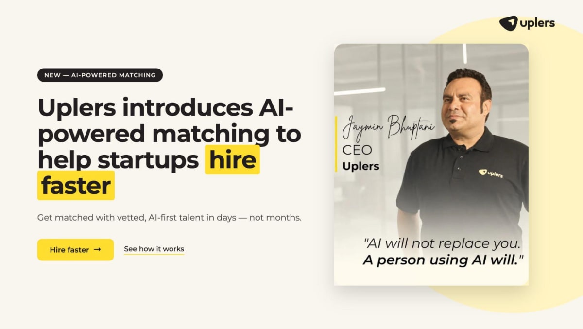 Startup founder interviewing candidate on laptop showing successful AI-powered recruiting match