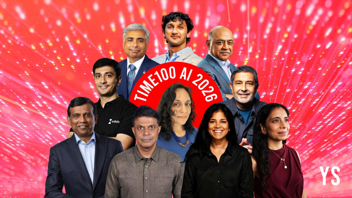** Group photo montage of Indian AI leaders featured on TIME100 AI 2026 list