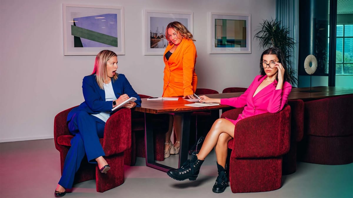 Three HR Besties podcast co-hosts Jamie Jackson, Ashley Herd, and Leigh Henderson smiling together