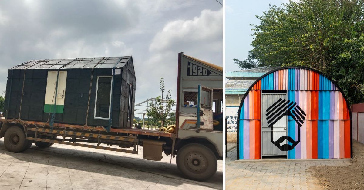 Complete prefabricated cottage being transported on truck from factory to final installation site in Nagpur