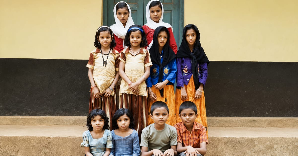 Twin children walking together in Kodinhi village, Kerala, known for unusually high twin birth rates