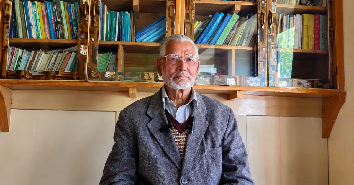 Elderly Balti poet Akhone Asgar Ali Basharat in traditional attire from Kargil, Ladakh