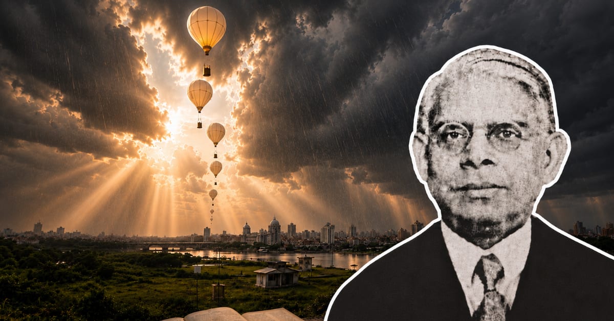 Historical photograph showing hydrogen balloons being released into monsoon clouds over Kolkata India