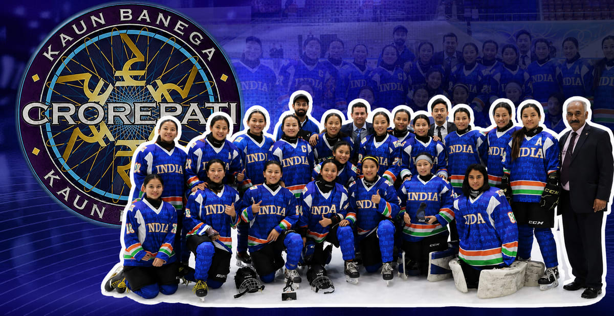Ladakh women's ice hockey players working on frozen pond surface at night preparing practice rink