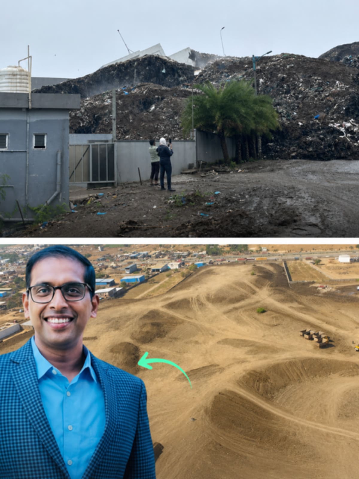 Heavy machinery clearing massive piles of waste at Indore's former dumping ground site