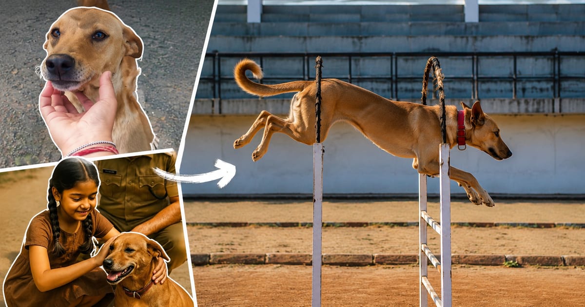 Thenga, a brown Indian street dog, working as trained police K9 in Uttarakhand