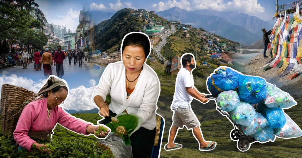Clean mountain road winding through green forests in Sikkim with no visible litter