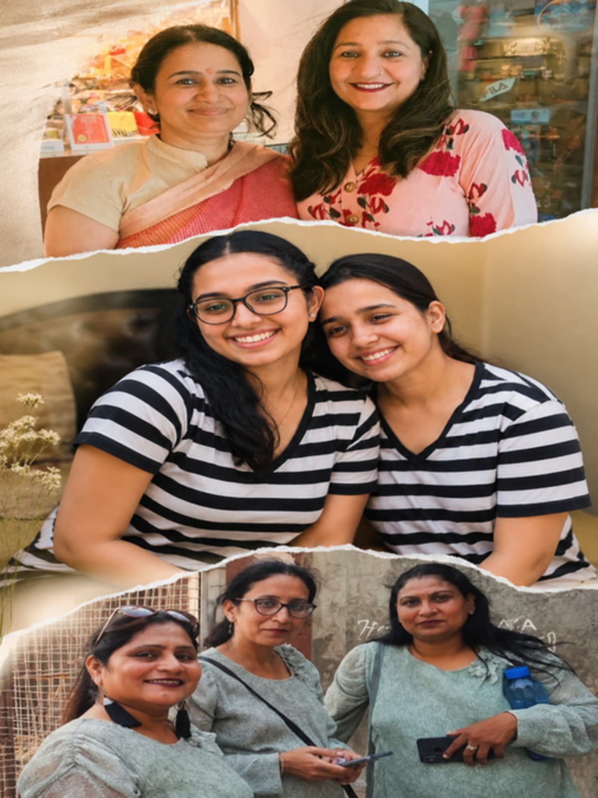 Three women of different ages smiling together representing multi-generational friendship bonds