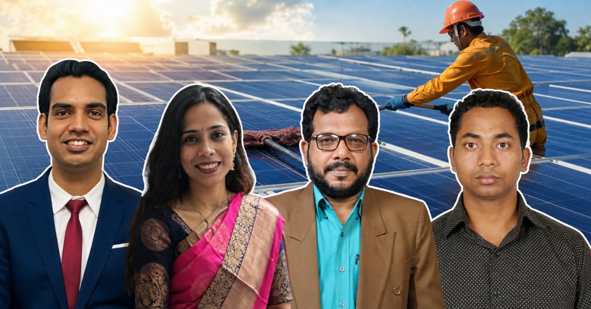Rows of solar panels at large solar farm in dusty region being monitored by AI system