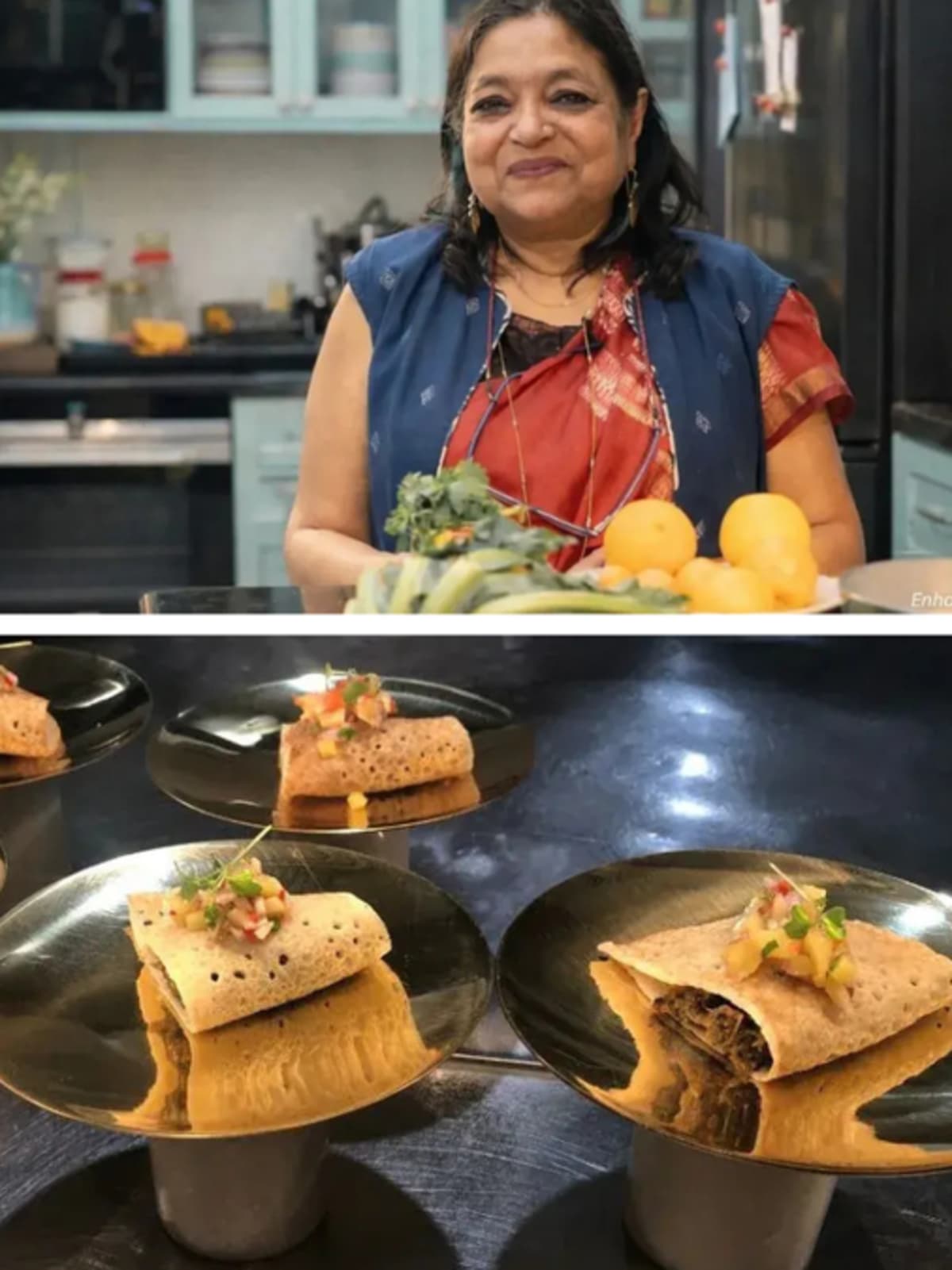 Pritha Sen cooking traditional Bengali dishes in a village kitchen with local women