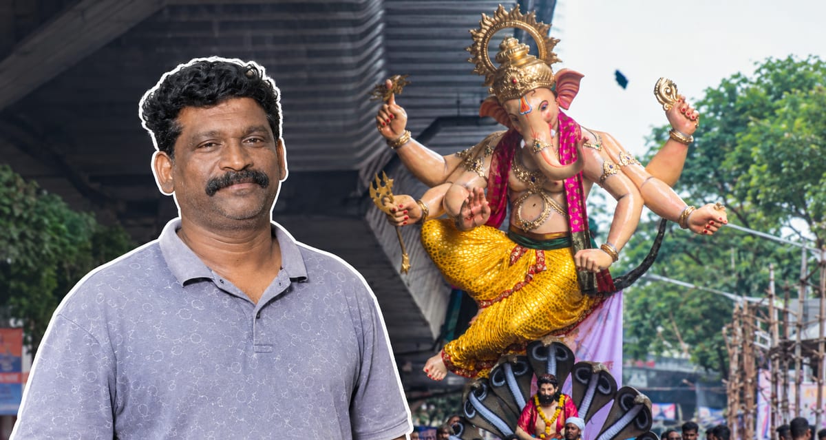 Giant eco-friendly Ganesh idol made from recycled tissue paper and flowers in Mumbai mandal