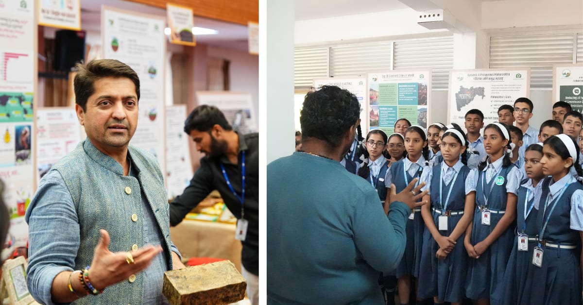 Students at Pune school participating in hands-on sustainability exhibition with composting demonstrations