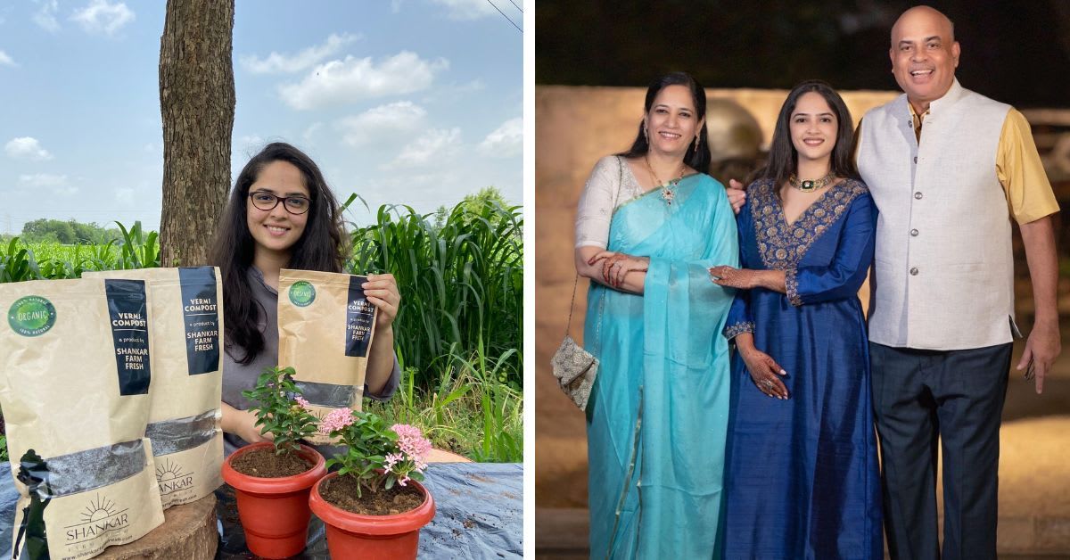 Young Indian woman in traditional dress holding jar of golden ghee on organic farm