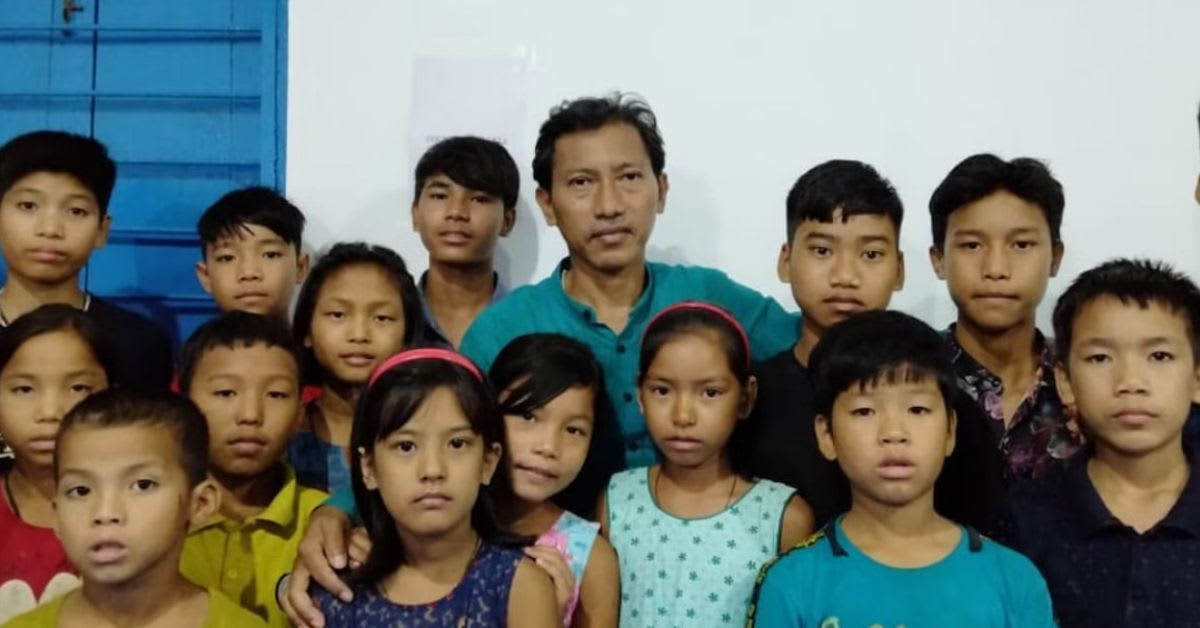 ** Students learning in classroom at Parijat Academy, a free school in rural Assam, India
