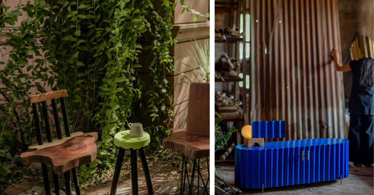 Handcrafted furniture pieces made from upcycled materials by Ek Kalakaar Designs studio