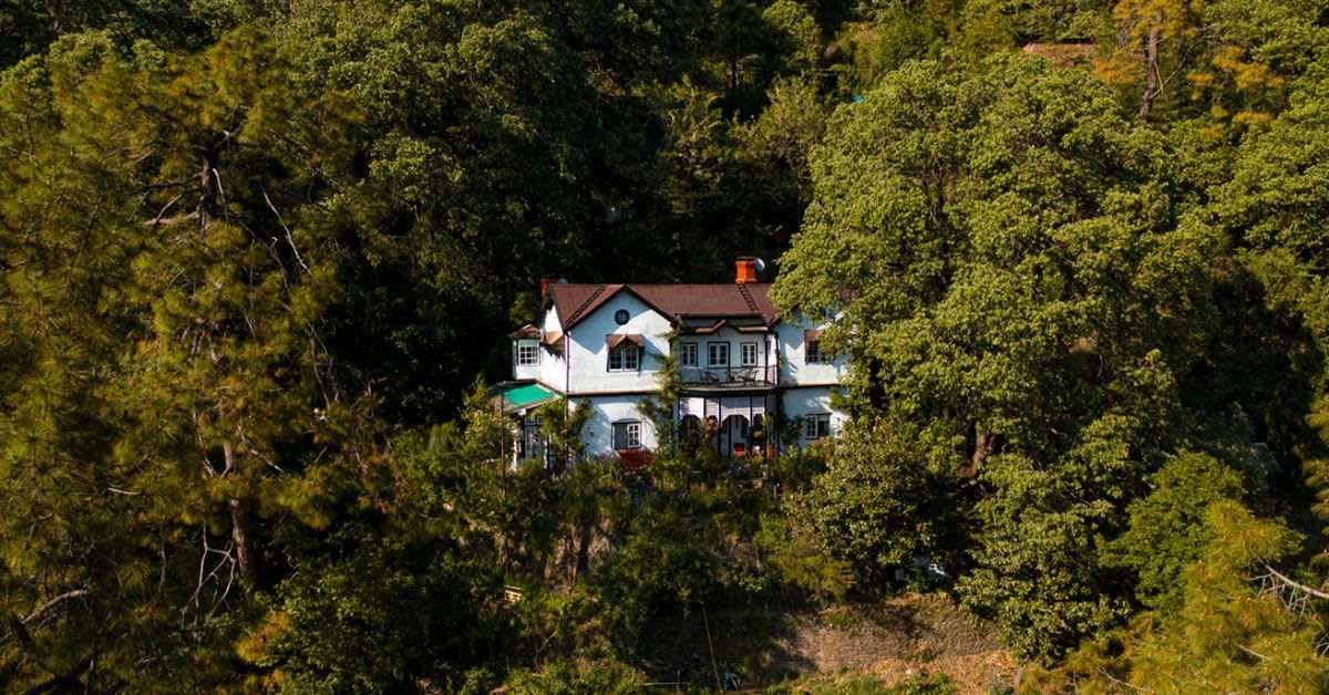 Traditional dhajji dewari wooden frame construction at Sunnymead homestay in Shimla India