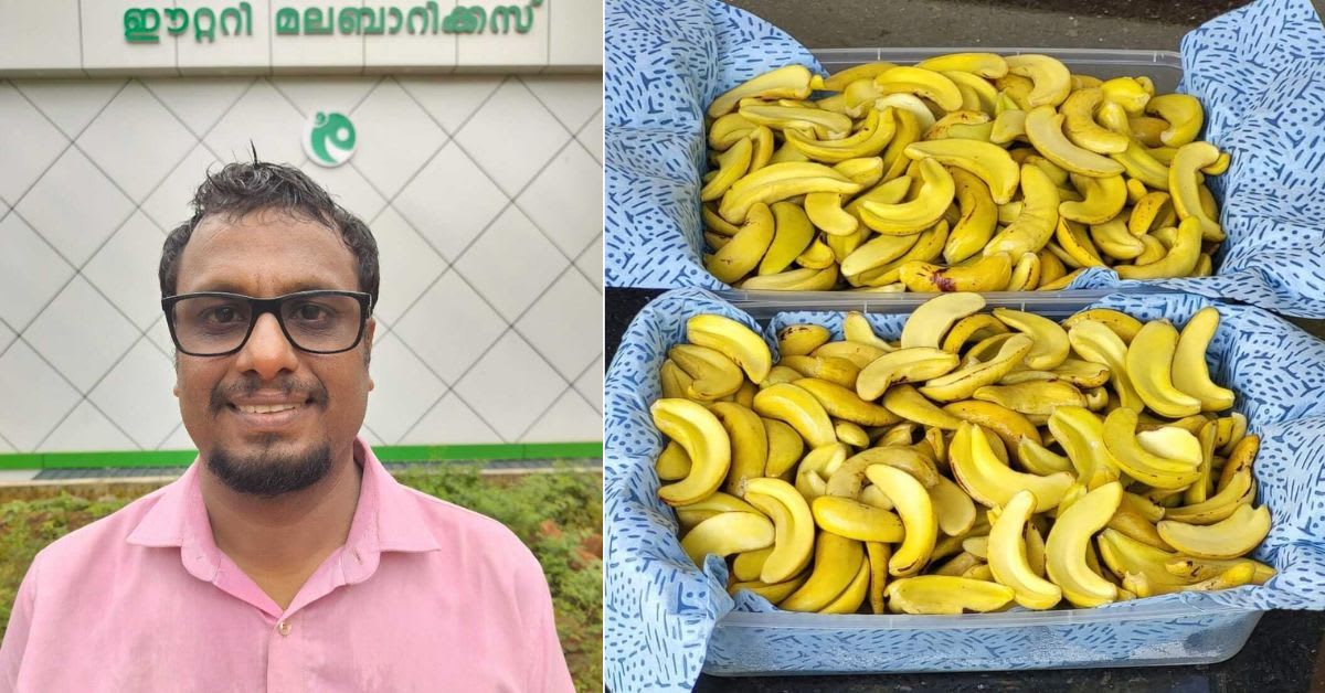 Kerala farmer Brijith Krishnan holding sprouted cashew nuts at his processing facility