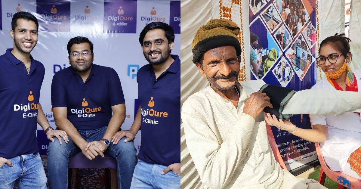 Three Indian co-founders of DigiQure health tech startup standing together smiling