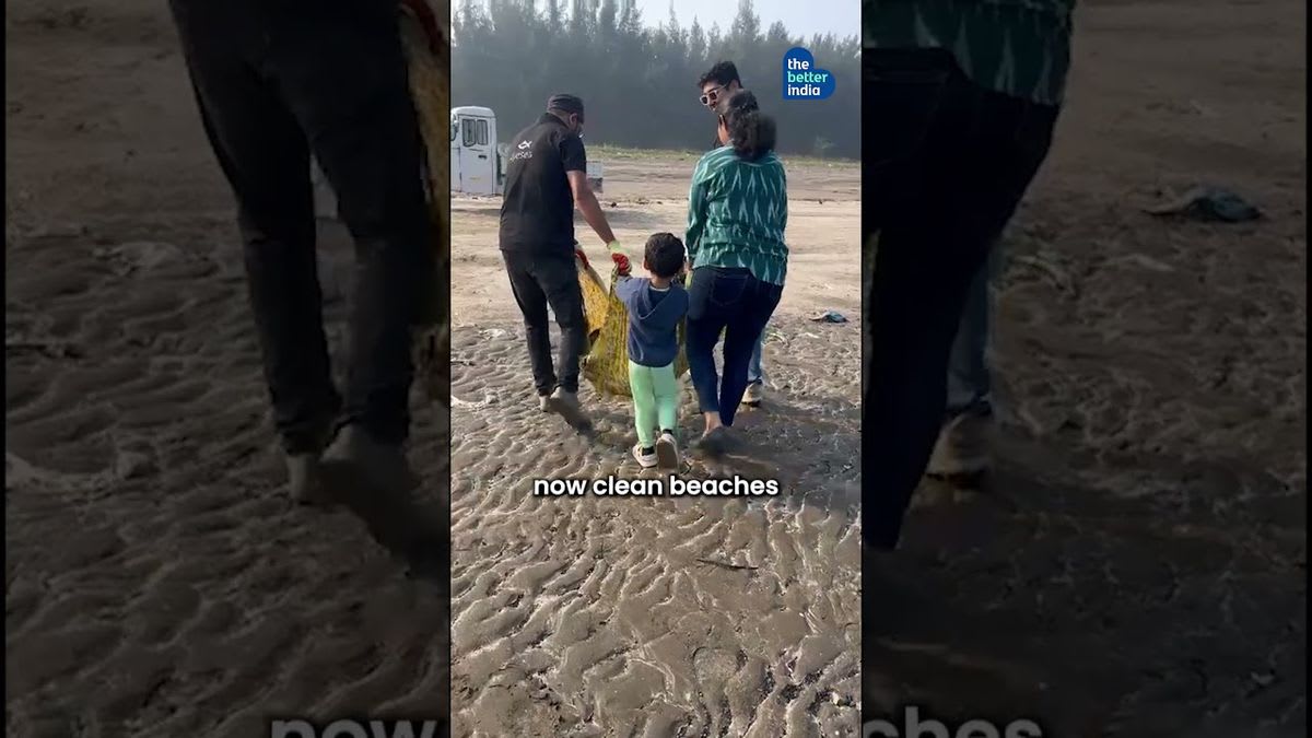Volunteers collecting plastic waste and trash during Saturday beach cleanup at Vasai Beach Mumbai