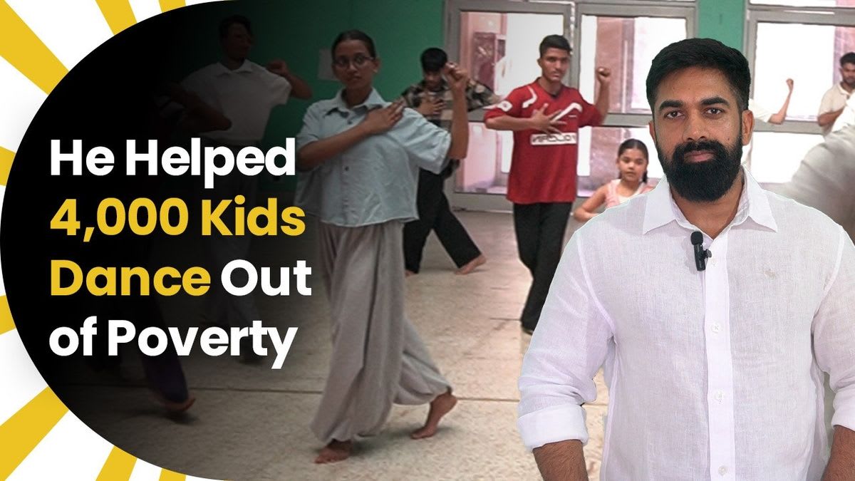Children dancing in a Delhi community with instructor Vinay Sharma leading the class
