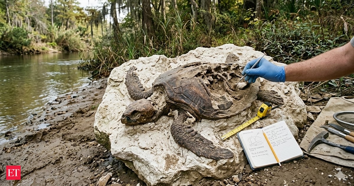 Ancient fossilized sea turtle bones embedded in limestone from Alabama waterway discovery