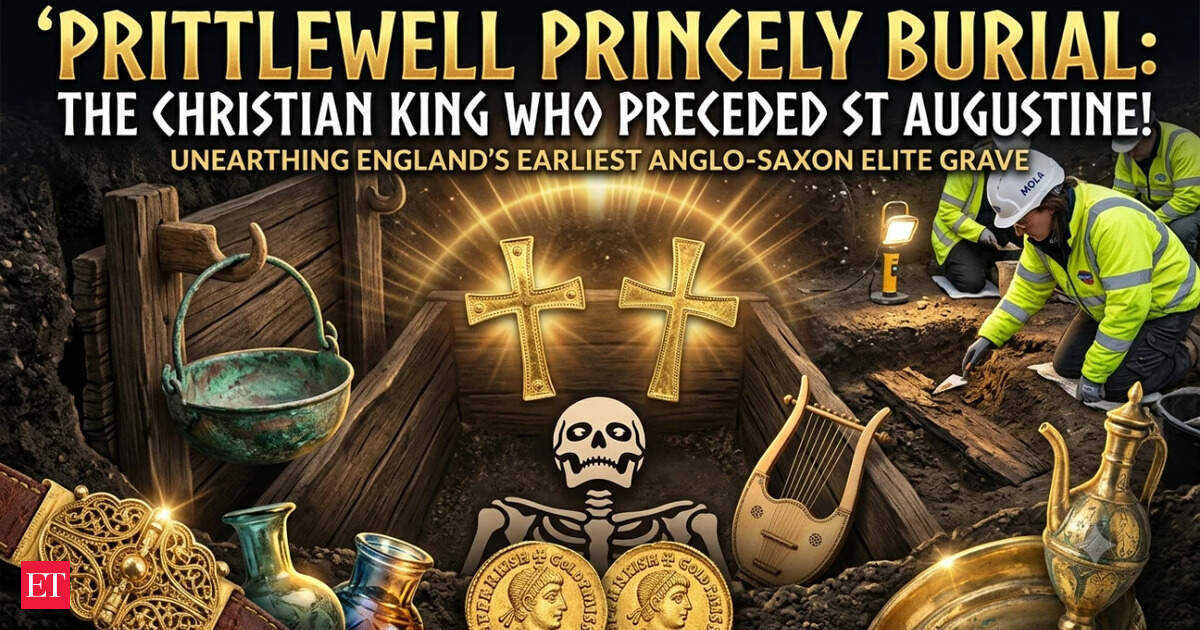 ** Ancient gold crosses and burial artifacts from 1400-year-old Anglo-Saxon princely tomb in Essex England