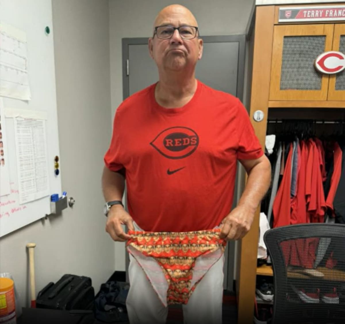 Reds Catcher Gifts Manager Swim Trunks With His Face on Them - Image 2