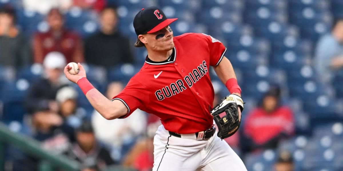 Travis Bazzana in Cleveland Guardians uniform during his historic Major League Baseball debut game