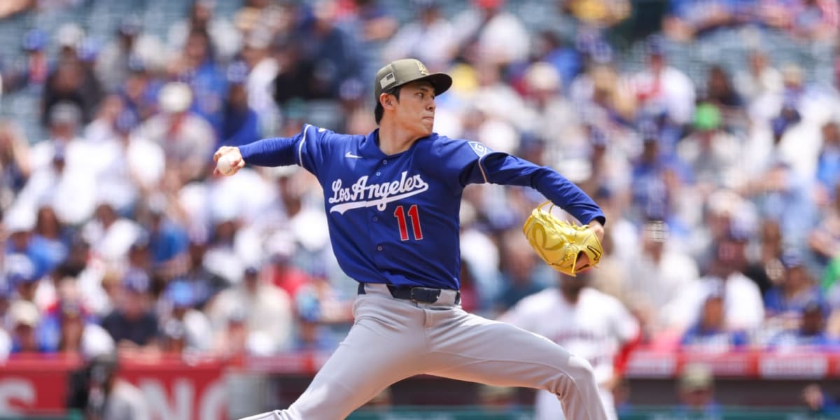 Dodgers pitcher Roki Sasaki celebrating after completing seven dominant innings against the Angels