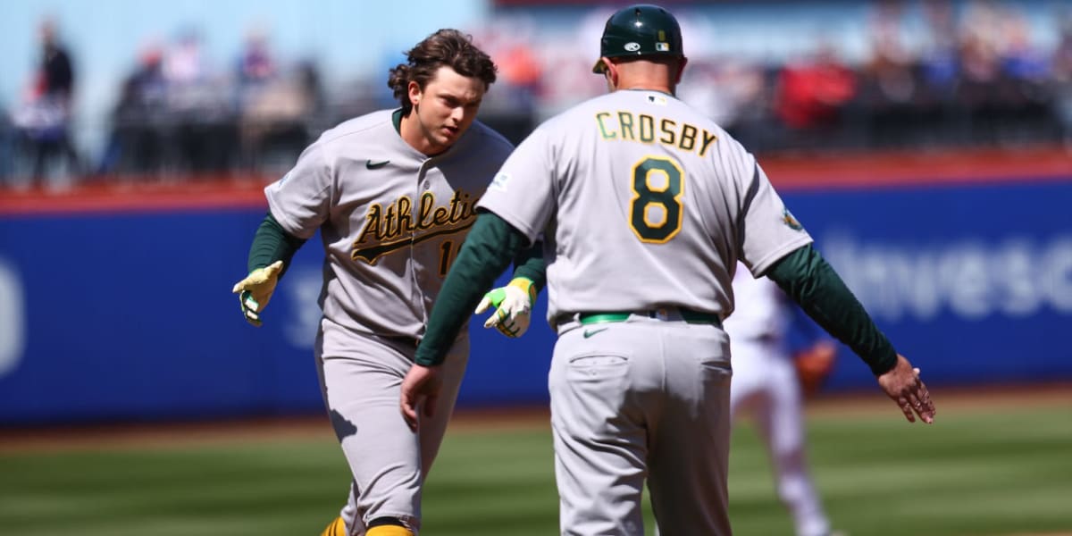 ** Oakland A's Nick Kurtz celebrates after hitting home run against New York Mets