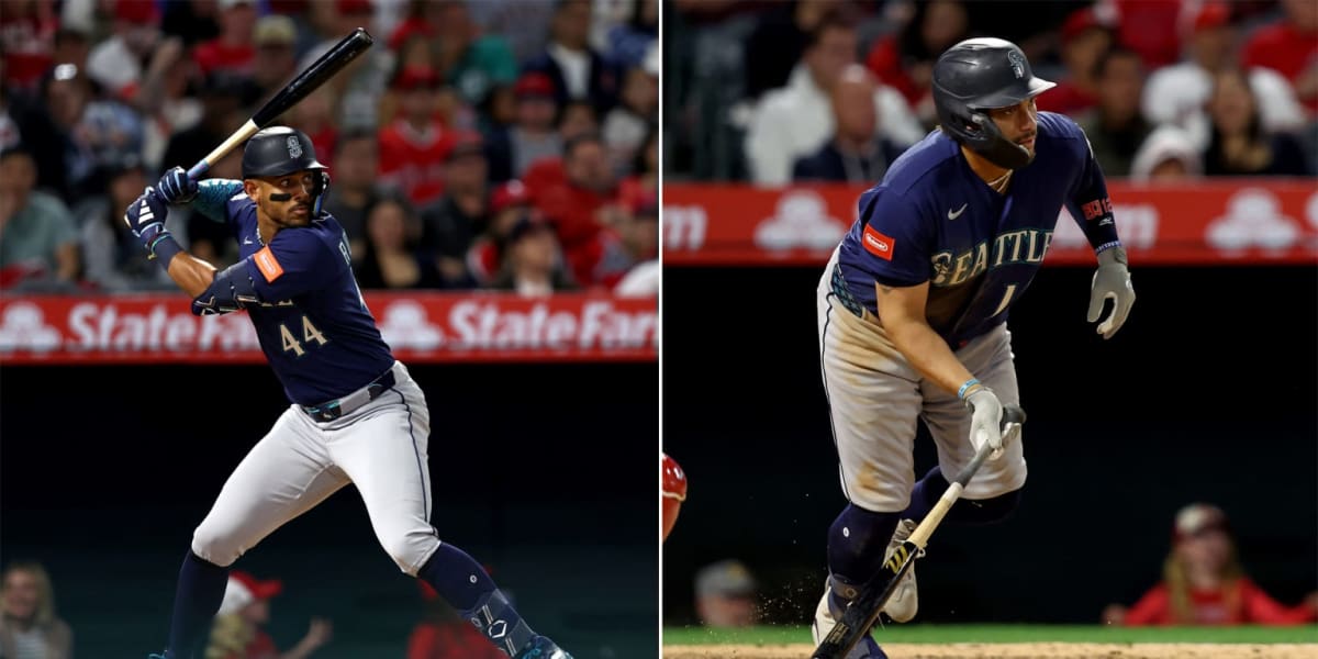 Two Seattle Mariners baseball players standing in both batter's boxes simultaneously at home plate