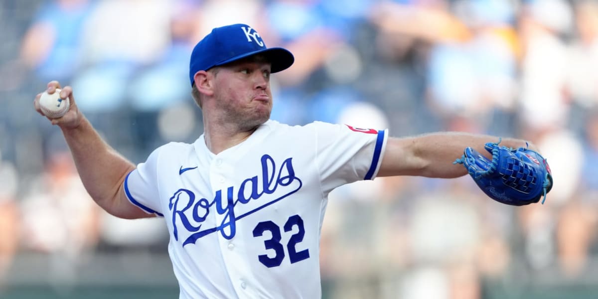 Kansas City Royals pitcher Stephen Kolek throwing from the mound at Kauffman Stadium